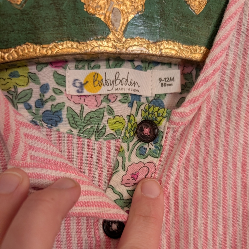 Baby Boden Linen/Rayon Seersucker Pink Floral One Piece Spring Easter 9mos - Picture 2 of 8